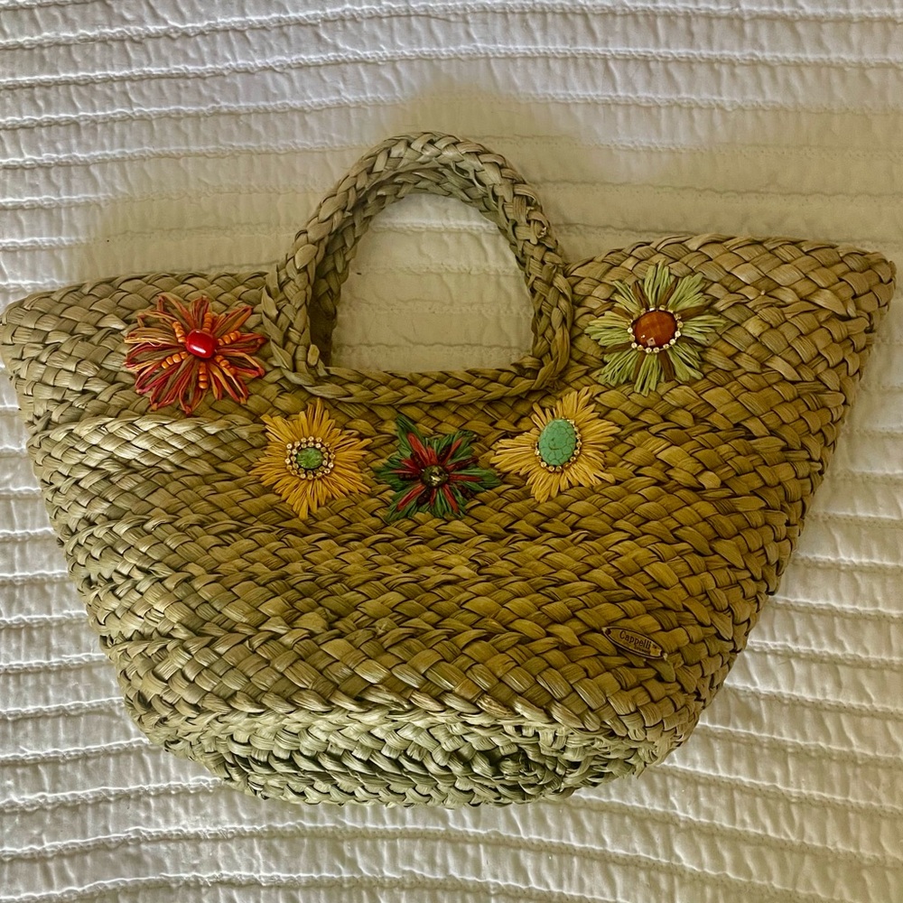 Cappelli Floral Embellished Straw Tote Bag